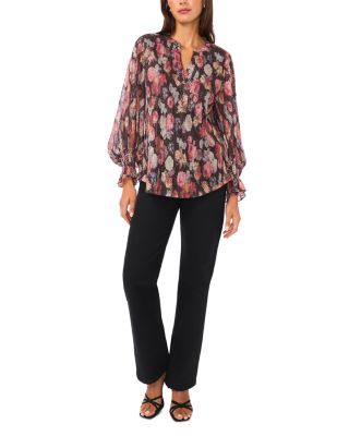 Metallic Threaded Balloon Sleeve Top