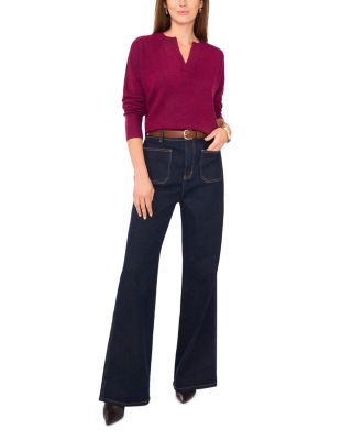 Drop Shoulder Henley Neck Sweater