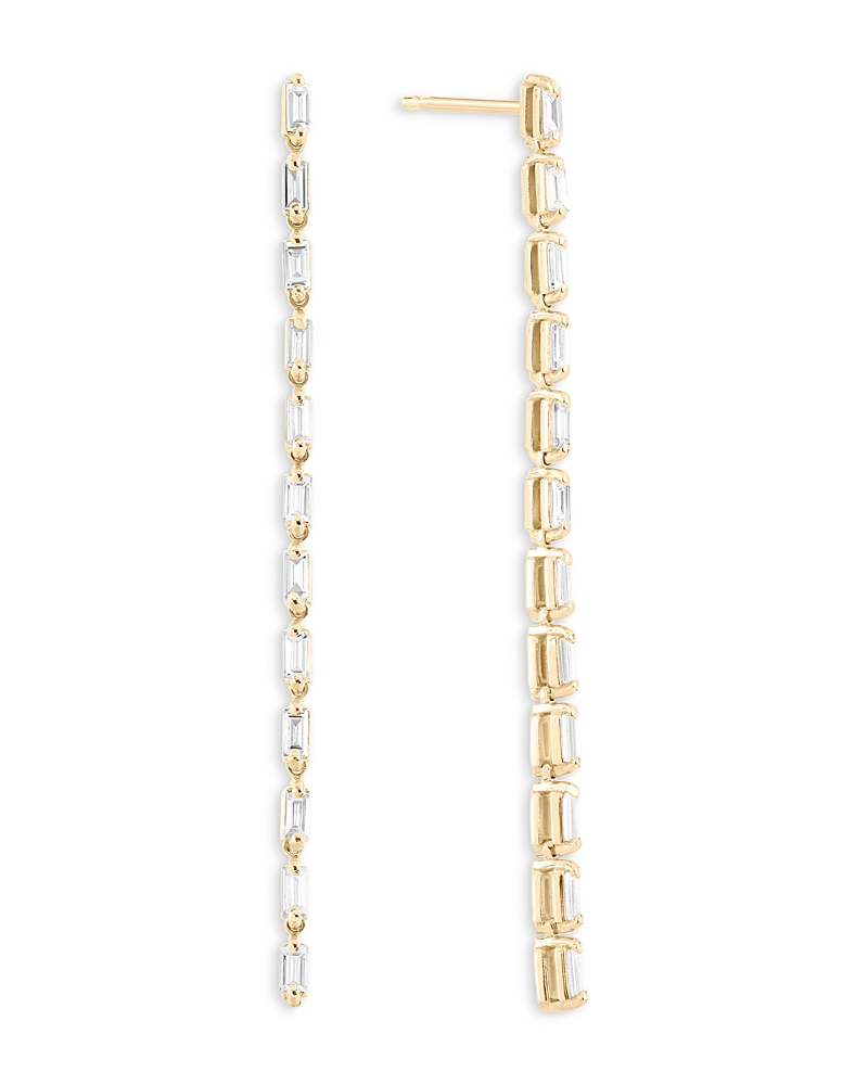 Lana Jewelry Baguette Diamond Tennis Linear Drop Earrings in 14K Yellow or White Gold, 0.55 tcw