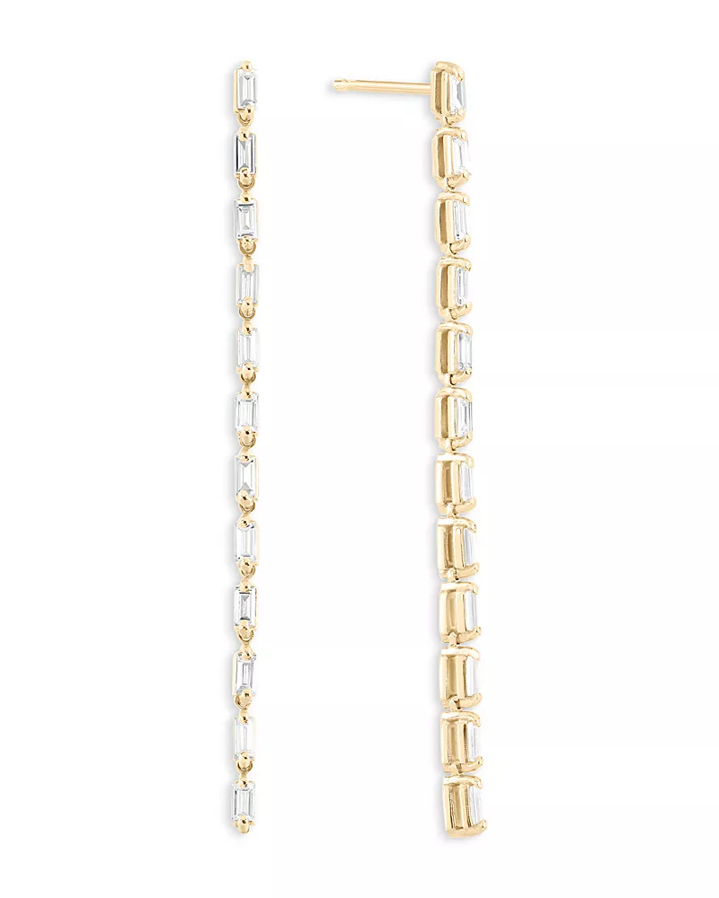 Lana Jewelry Baguette Diamond Tennis Linear Drop Earrings in 14K Yellow or White Gold, 0.55 tcw