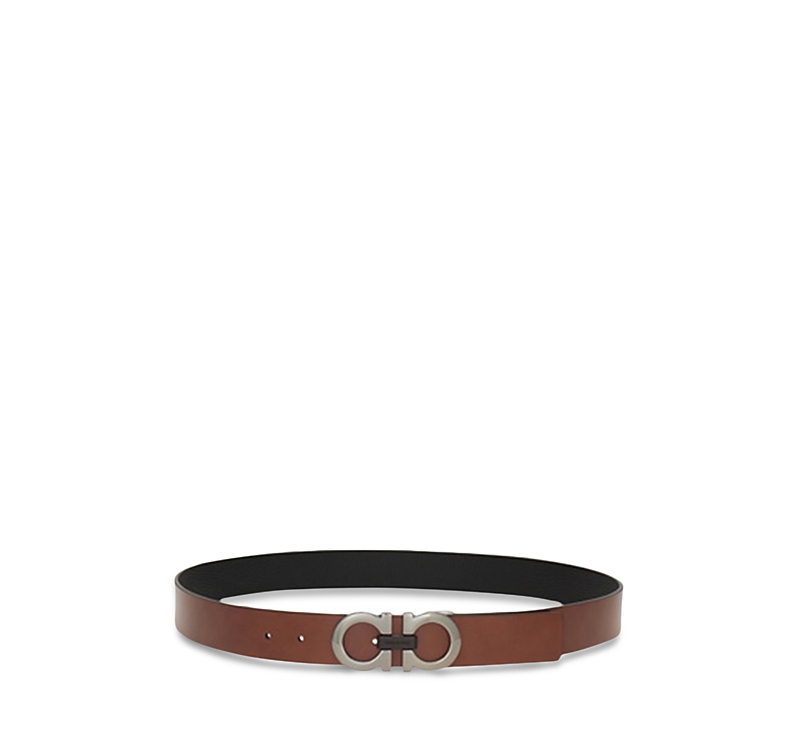 Ferragamo Reversible And Adjustable Gancini Belt In Brown
