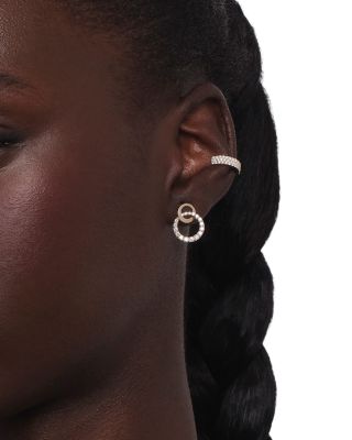 Diamond Double Circle Drop Earrings in 14K Yellow Gold, 0.57 tcw