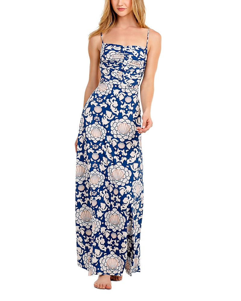 Agua Bendita Arista Open-back Shell-print Maxi Dress In Blue