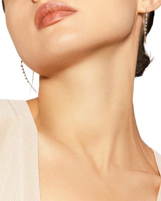 14K Yellow Gold Diamond Upside Down Hoop Threader Earrings