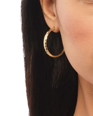 14K Yellow Gold Faceted Disco Texture Medium Hoop Earrings