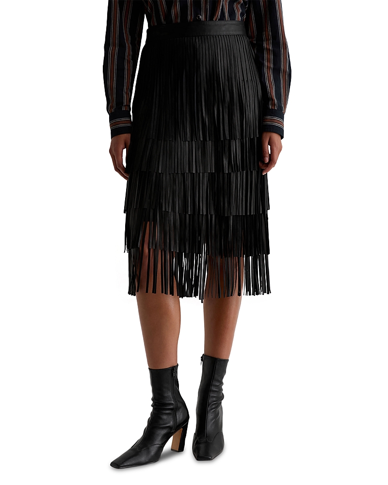 Ag Marissa Leather Fringe Skirt In Black
