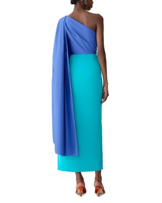 Drape Shoulder Belted Silk Dress