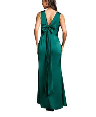 Bow Back V-Neck Satin Bridesmaid Dress