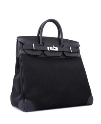 HAC 40 Handbag Toile and Black Togo with Palladium Hardware