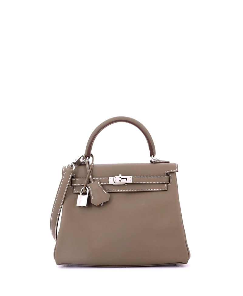 PRE-OWNED HERMES Pre-owned Hermes Kelly 25 Handbag Grey Swift With Palladium Hardware In Brown
