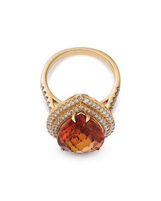 Limited Edition Cognac Citrine & Diamond Pear Shaped Ring in 14K Yellow Gold
