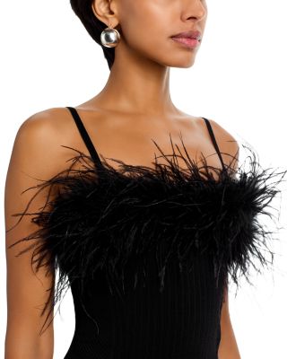 Robena Feather Embellished Ribbed Midi Dress