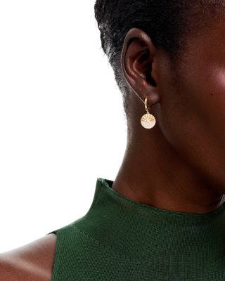 Diamond Pav&eacute; Ridge Textured Circle Drop Earrings in 14K Yellow Gold, 0.42 tcw