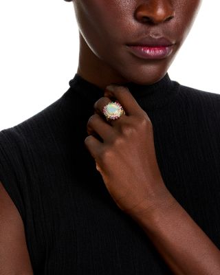 Opal, Multi Gemstone & Diamond Statement Halo Ring in 14K Yellow Gold