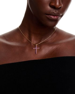 Amethyst Cross Pendant Necklace in 14K Yellow Gold, 16-18"