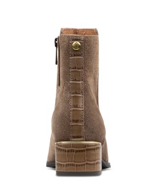 Women's Croc Embossed Trim Block Heel Booties 