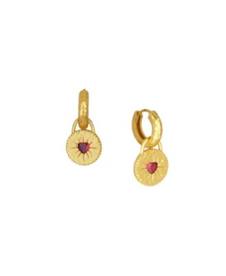  Garnet Heart Huggie Earrings