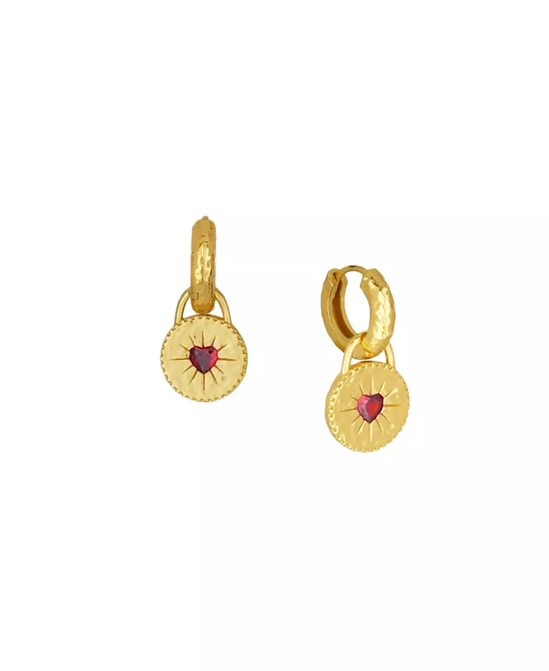 Ottoman Hands Garnet Heart Huggie Earrings