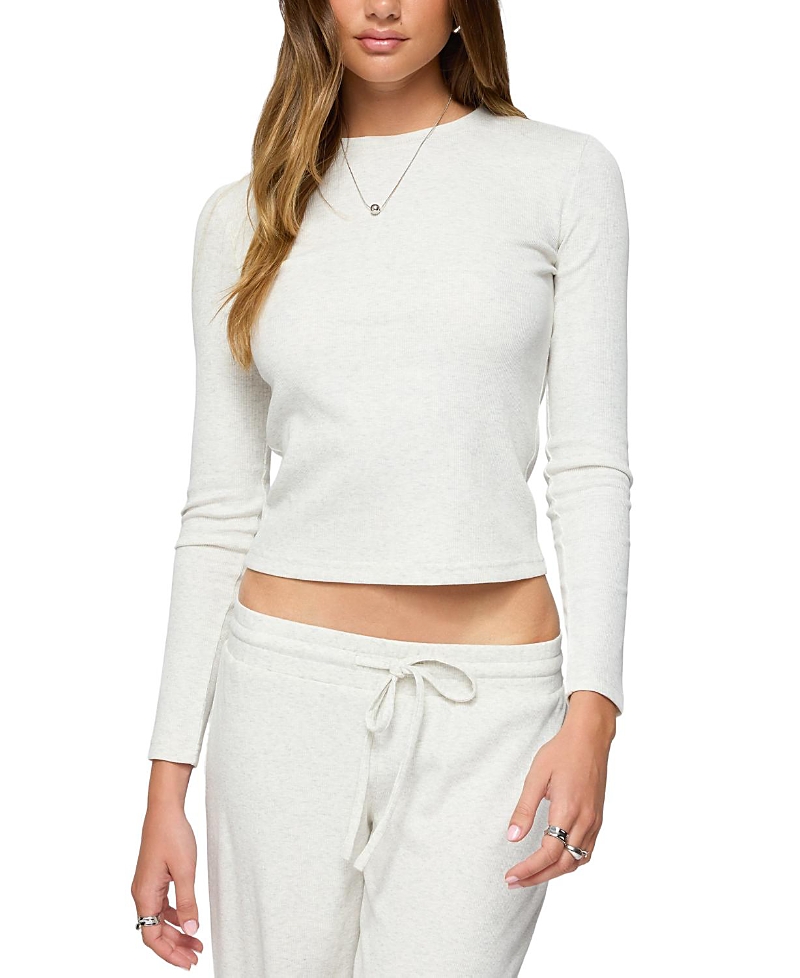 Edikted Cicilia Long Sleeve Ribbed T Shirt In White