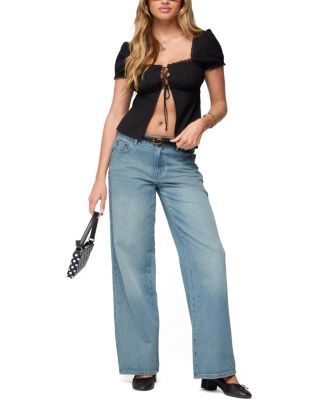 Lacey Split Front Lace Up Top