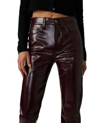 The Patent High Rise Faux Leather Jeans in Bordeaux