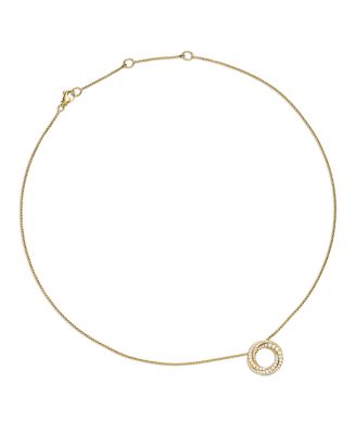 Petite Pav&eacute; Crossover Pendant Necklace in 18K Yellow Gold with Diamonds, 15.5mm