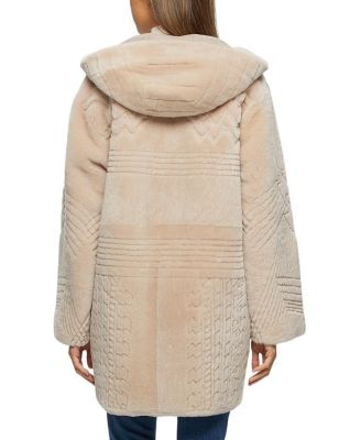Reversible Shearling Parka Coat with Grooved Pattern