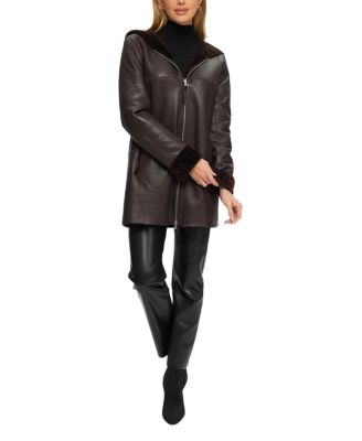 Reversible Shearling Zip Parka Coat