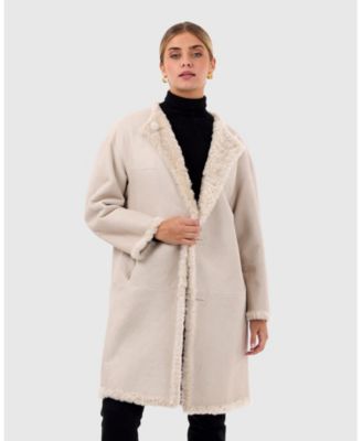 Reversible Collarless Shearling Coat