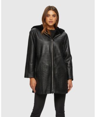 Reversible Shearling Parka Coat with Grooved Pattern