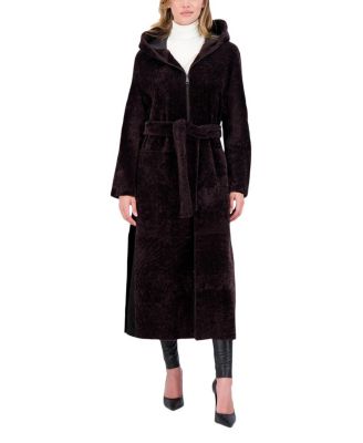 Shearling Zip Parka Coat with Belt