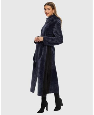 Shearling Zip Parka Coat with Belt