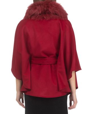 Wool Belted Cape with Lamb Collar