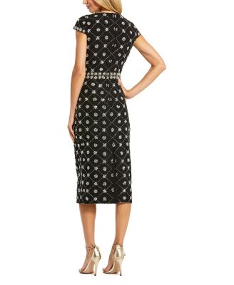 Hand Embellished Cap Sleeve Midi Dress
