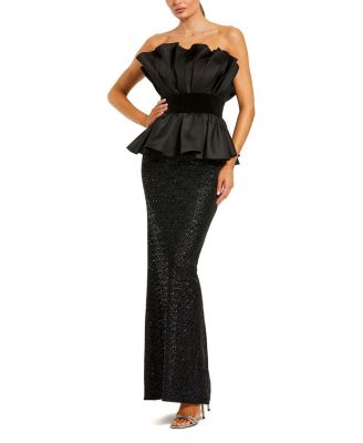  Strapless Satin Peplum Top With Sequin Skirt Gown