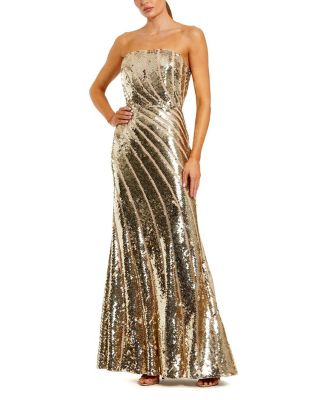  Sequin Mesh Strapless Trumpet Gown