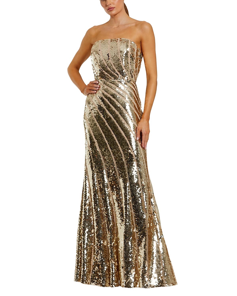 Mac Duggal Sequin Mesh Strapless Trumpet Gown