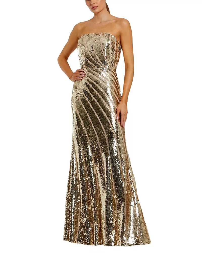 Mac Duggal Sequin Mesh Strapless Trumpet Gown