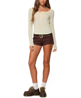  Ria Sheer Long Sleeve Henley Top