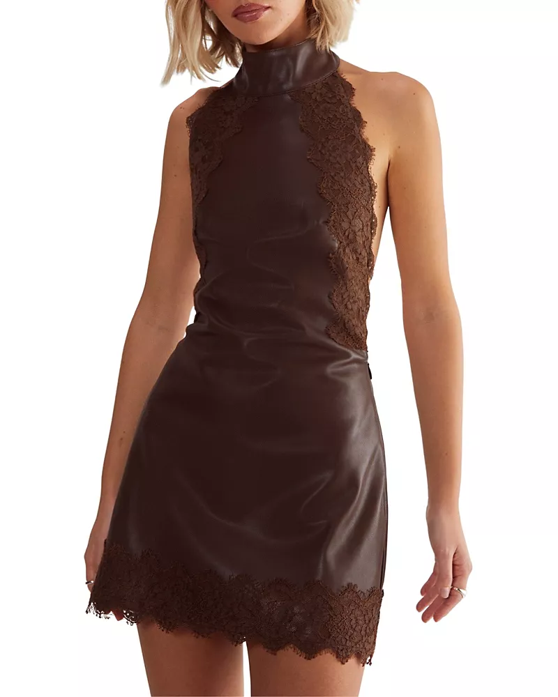Nasty Gal Faux Leather Tie Back Halter Dress