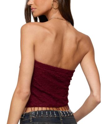  Textured Asymmetric Bead Fringe Strapless Top