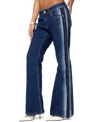  Airbrushed Low Rise Flared Dark Rinse Wash Jeans