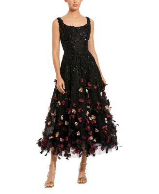  Sleeveless Beaded Midi Dress With 3D Flowers
