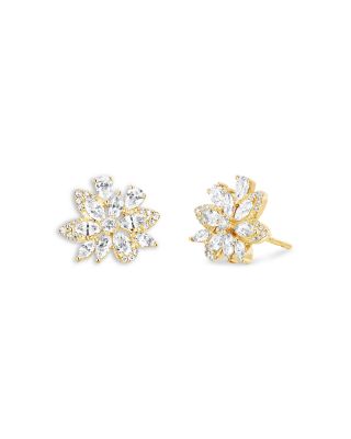14K Yellow Gold EF Collection Diamond Flower Cluster Stud Earrings