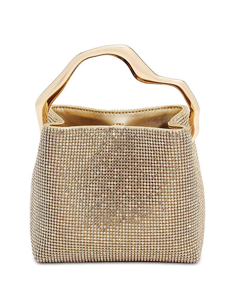 Cult Gaia Solene Mini Rhinestone Mesh Top Handle Bag In Sand