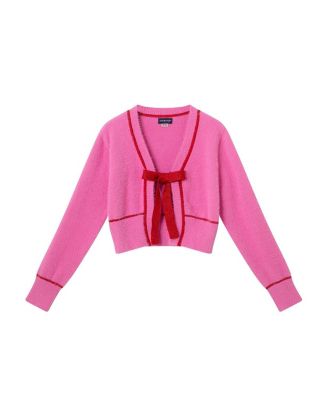 Girls&#39; Eyelash Cardigan Sweater with Satin Bow - Big Kid