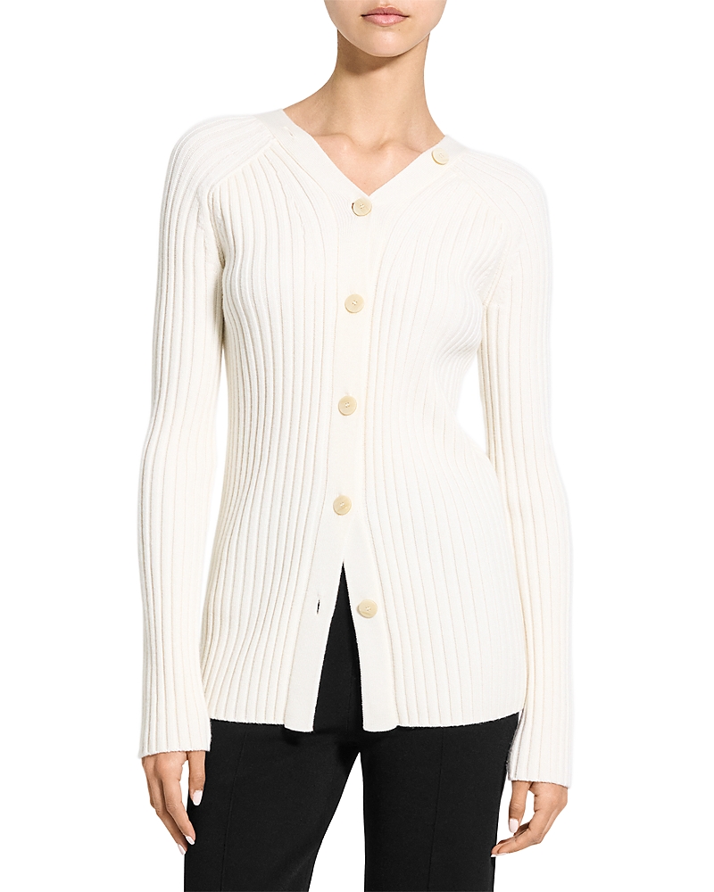 Theory Button-back Cardigan In Merino Wool In White
