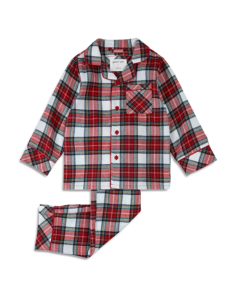 Petit Lem Unisex Tartan Plaid Flannel Button Down Top & Pants Pajama Set - Little Kid, Big Kid In Red