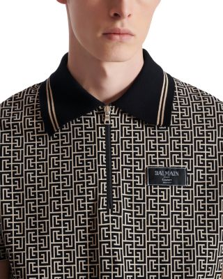 Monogram Print Zip Polo