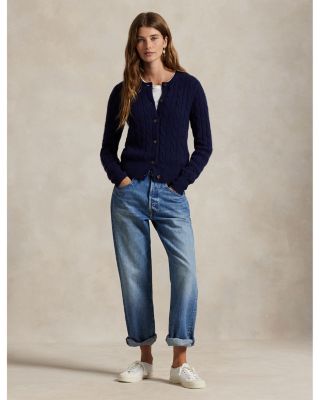 Cable-Knit Cashmere Crewneck Cardigan